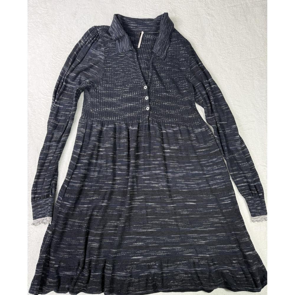 Free People Rain or Shine Dress Womens Large Charcoal Boho Whimsigoth Cozychic